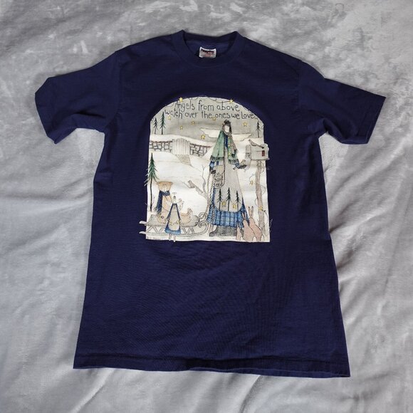 Vintage Angels From Above Doodle Art T Shirt Mens M Slim Fit Made In USA 90s - Picture 1 of 7